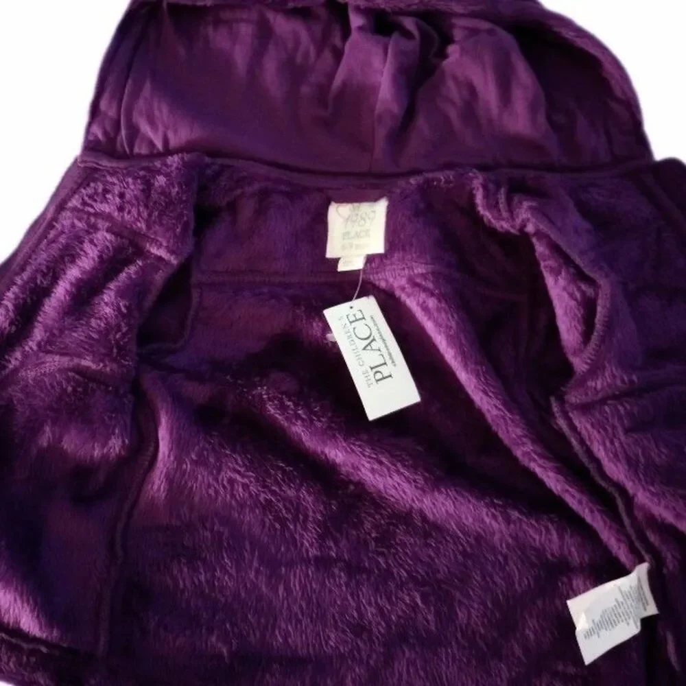 NWT Children's Place Purple Hooded Zip Up Soft Faux Fur Jacket sz 6-9M Girls